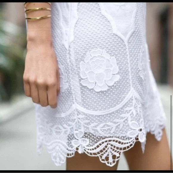 Ann Taylor White Lace Dress size Small Boho Tunic Mini Cotton Embroidered - Picture 4 of 16